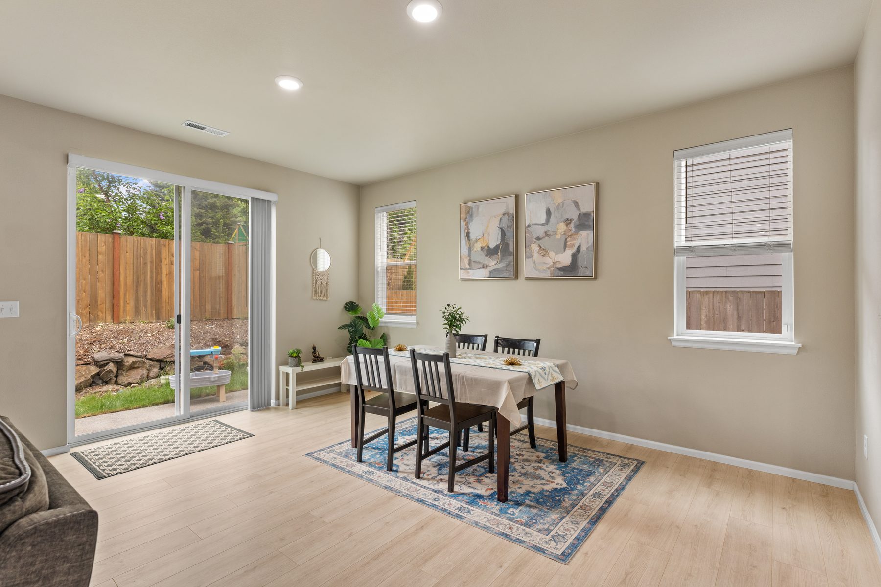 Dining area with sliding door to the backyard
