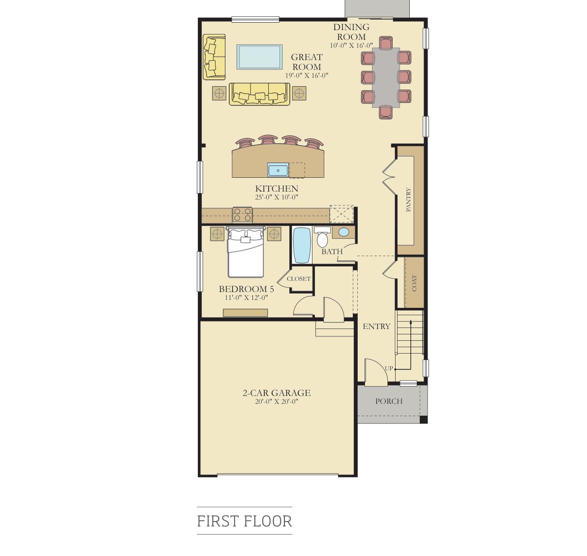 Sequoia A first floor — 26832 199th Ave SE: great room, kitchen, dining, main-floor bedroom with full bath, walk-in pantry, 2-car garage