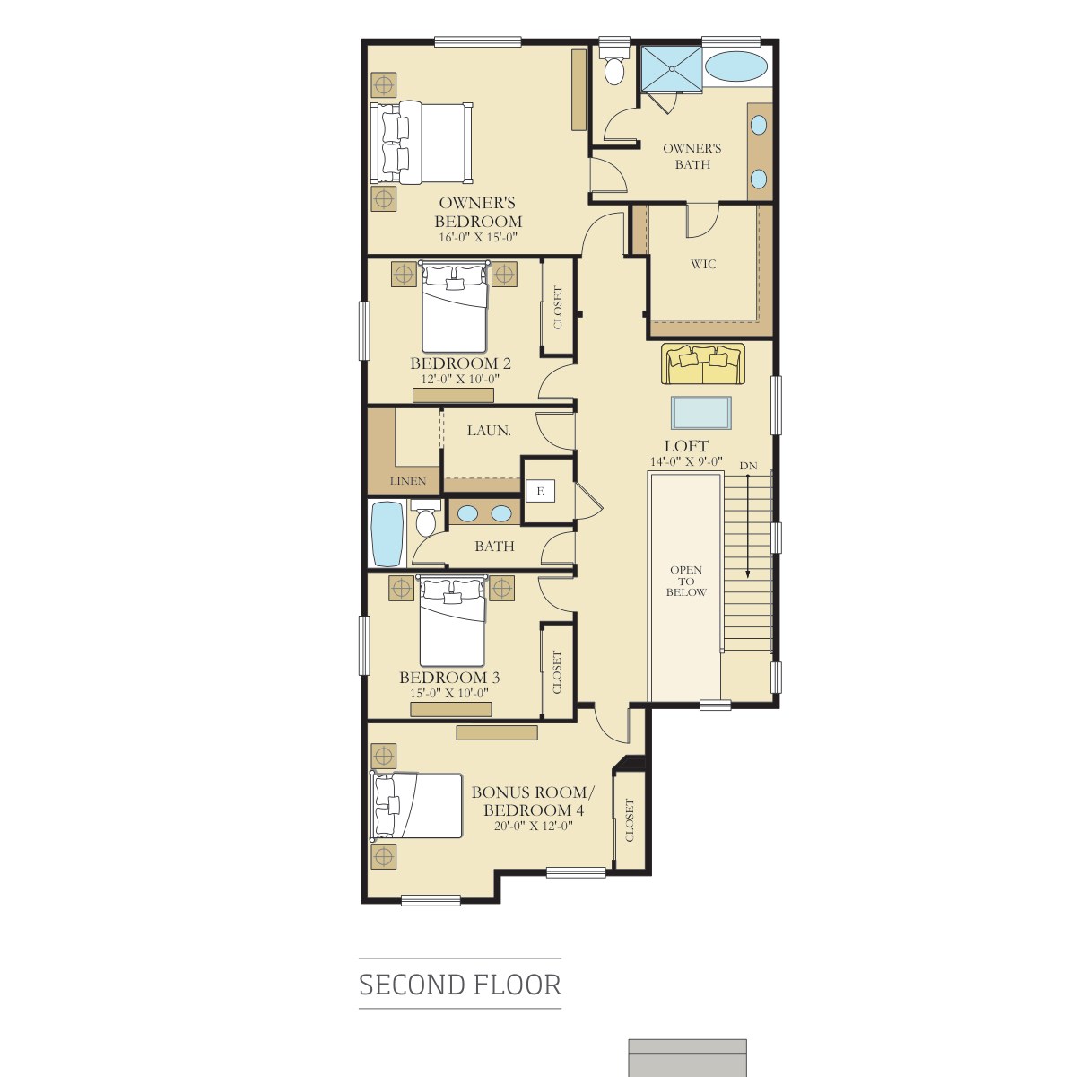 Sequoia A second floor — 26832 199th Ave SE: owner's bedroom with walk-in closet and ensuite, three additional bedrooms, loft, laundry with linen closet